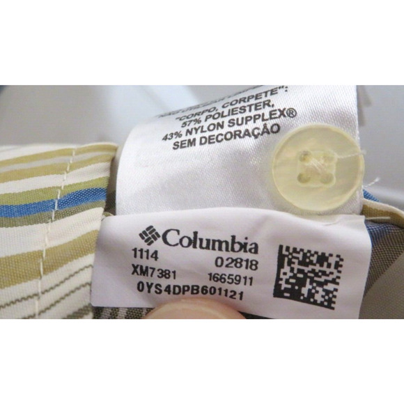 Columbia Men's Long Sleeve Plaid Nylon Button Shirt White Blue Green - Size M - Picture 11 of 12